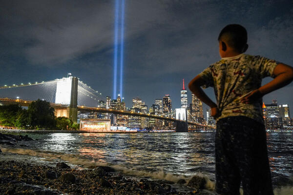 Twin Towers light memorial in NYC