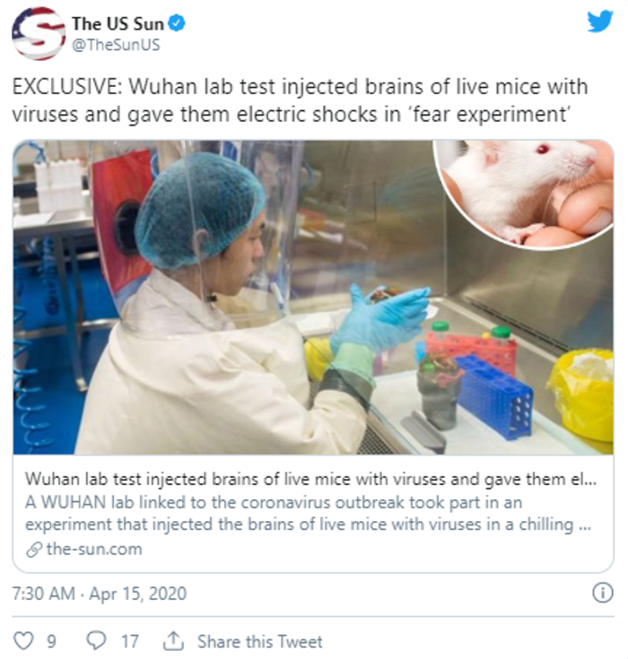 exclusive tweet about wuhan labs injecting viruses into live mice