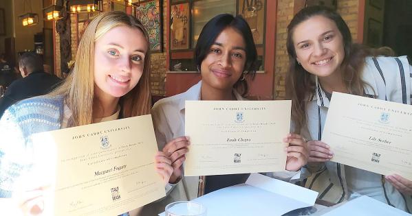 Lily Serber ’24, pictured on the right with Margaret Fogarty (left) and Emily Chopra