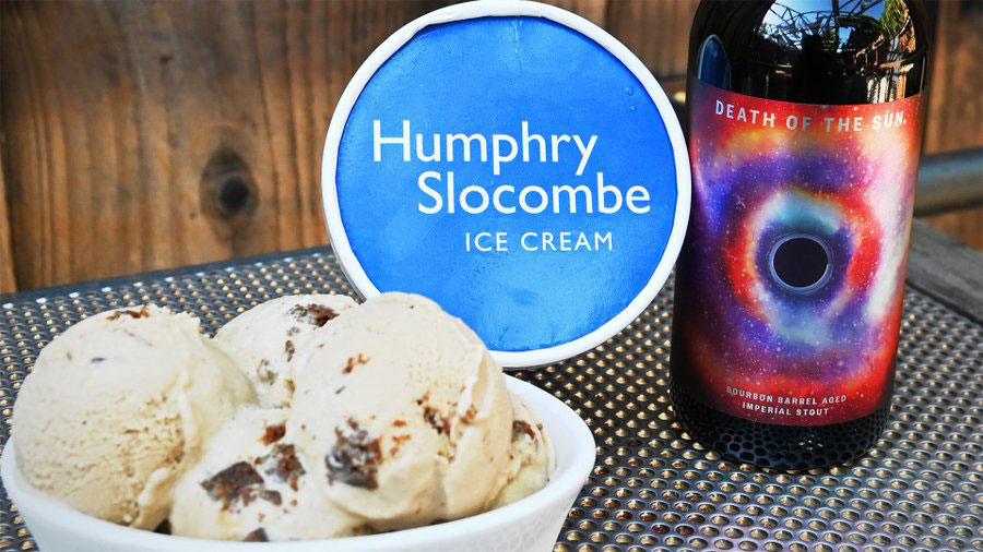 photo of ice cream and a bottle of beer
