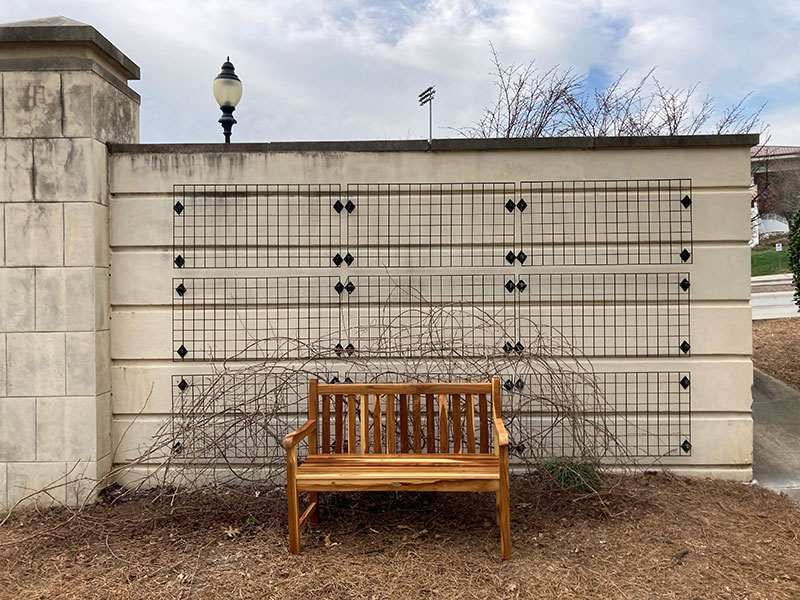 photo of a geometric bench outdoors