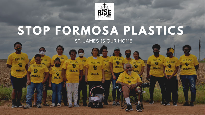 photo of gathered people, words, Stop Formosa Plastics - St James is our Home