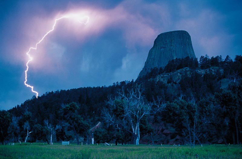 dramatic landscape and a lightning strike