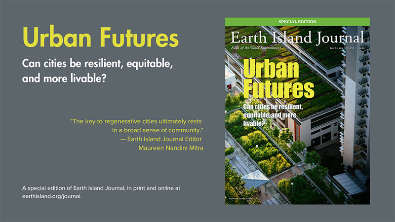 graphic with the words urban futures and a magazine cover thumbnail