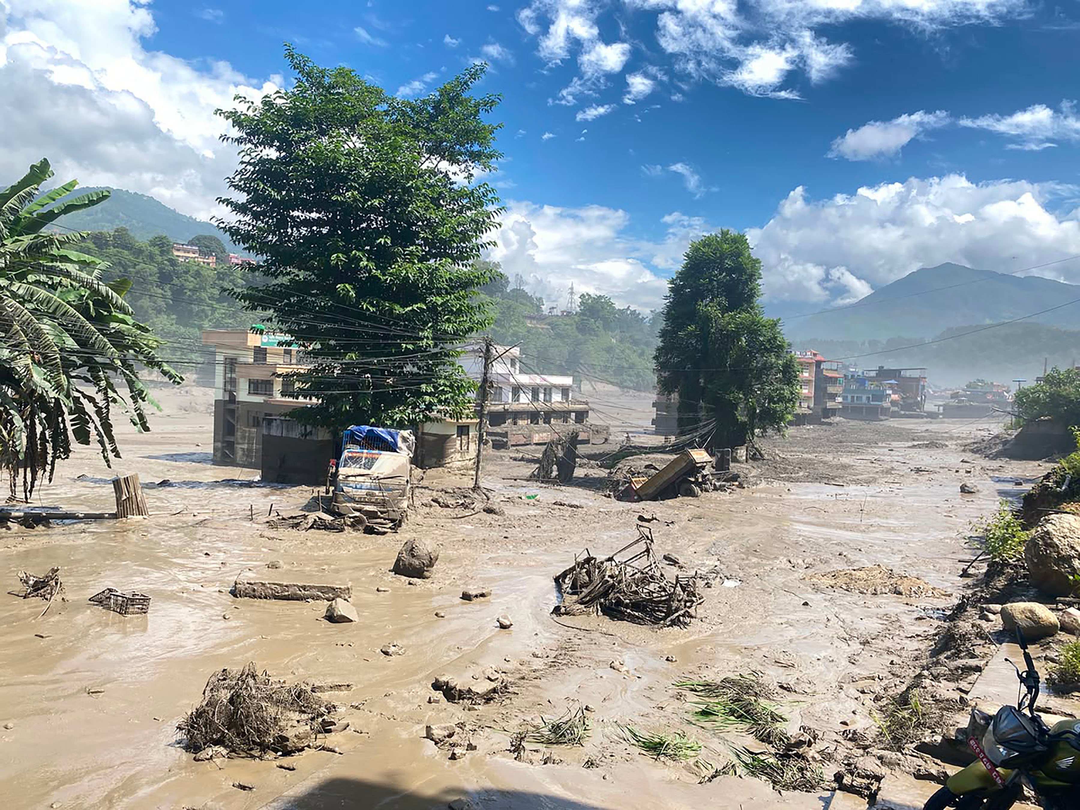 An area affected by flash floods in Nuwakot District, Nepal