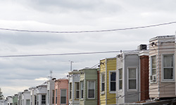 Typical row home facades on a residential street off Germantown Avenue in Philadelphia on November 9, 2017.