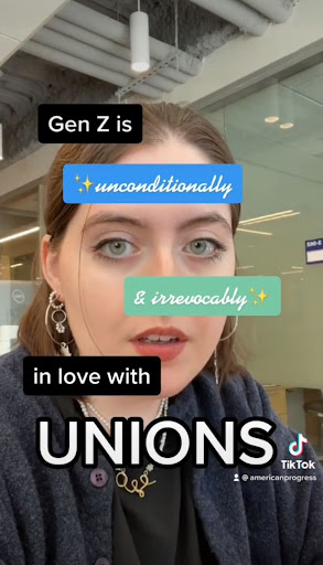 A screenshot of a CAP TikTok video on Gen Z and Unions