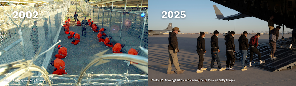 2002 detainees imprisoned in Guantanamo compared to 2025's Trump administration locking up migrants in Guantanamo