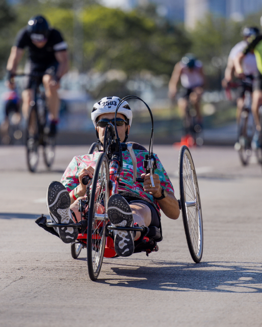 A participant biking.