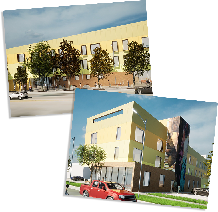 Two rendered images of Austin HOPE Center