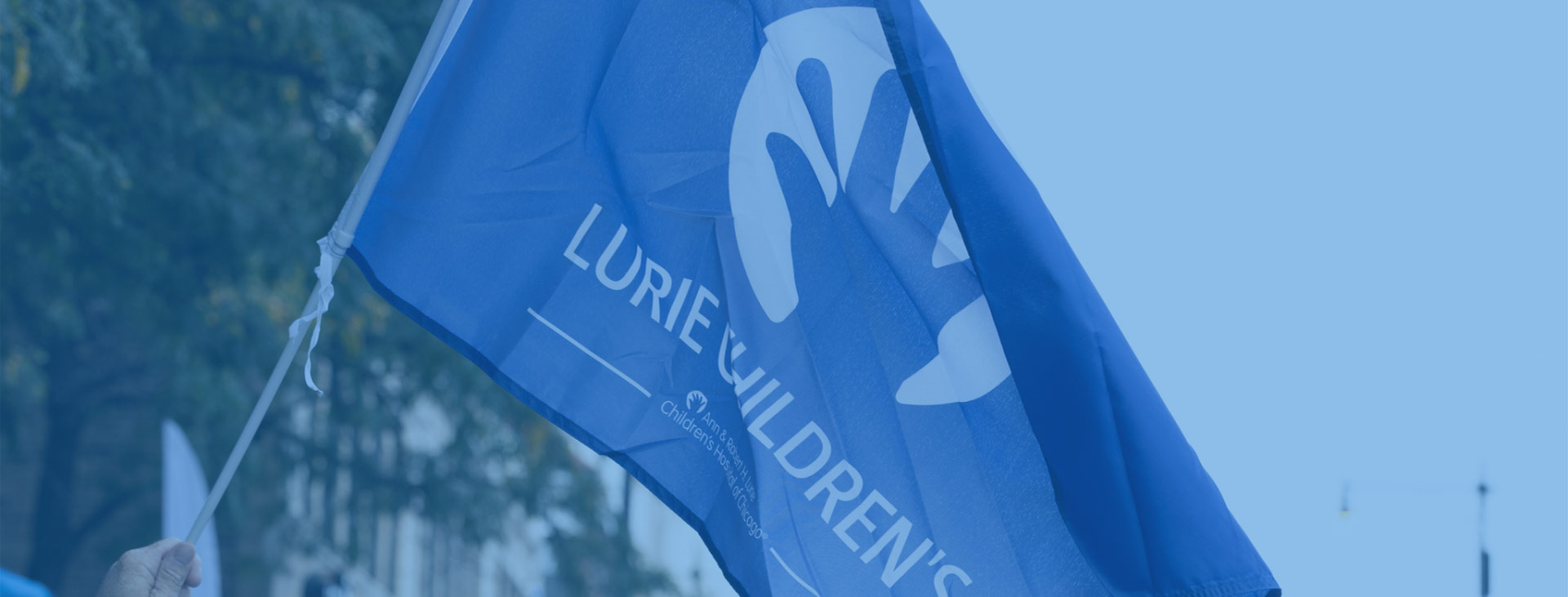 A large photo of Lurie Children's Marathon Flag.