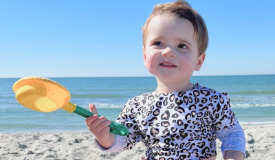 A photo of Stella in a shore of a beach.