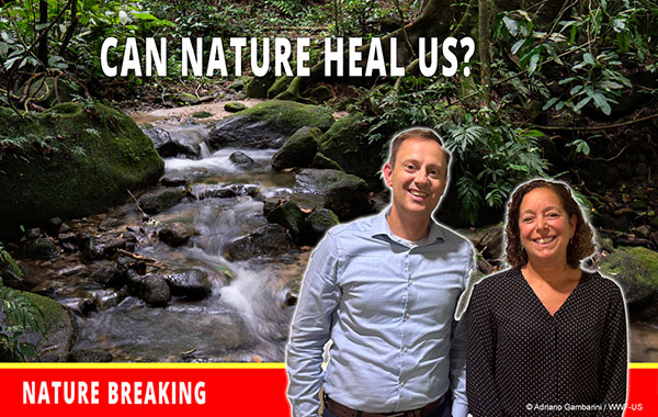A thumbnail of Seth Larson and Dr. Stacy Beller Stryer in front of a backdrop of water running through a stream of rocks
