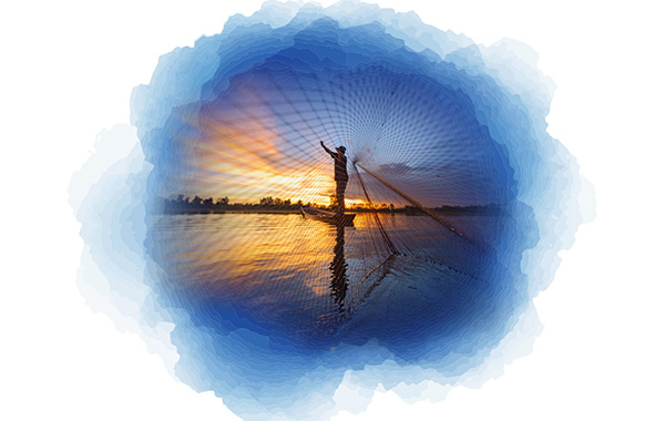 stylized photo of person paddling on water