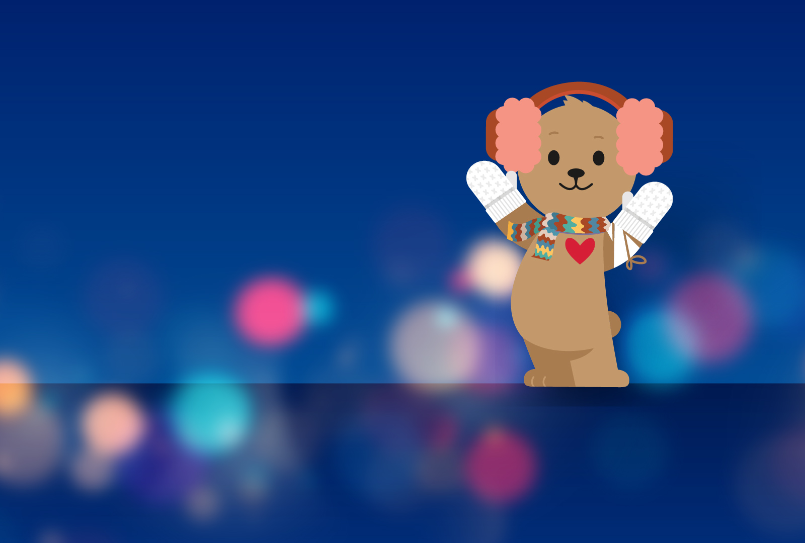 Choco with winter attire, blue background