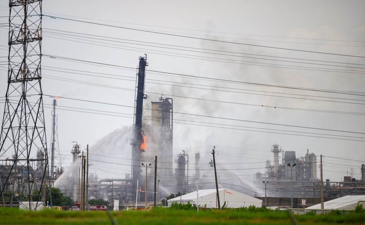 A fire burning at the ExxonMobil plastics plant in Baytown, Texas. 2019. 