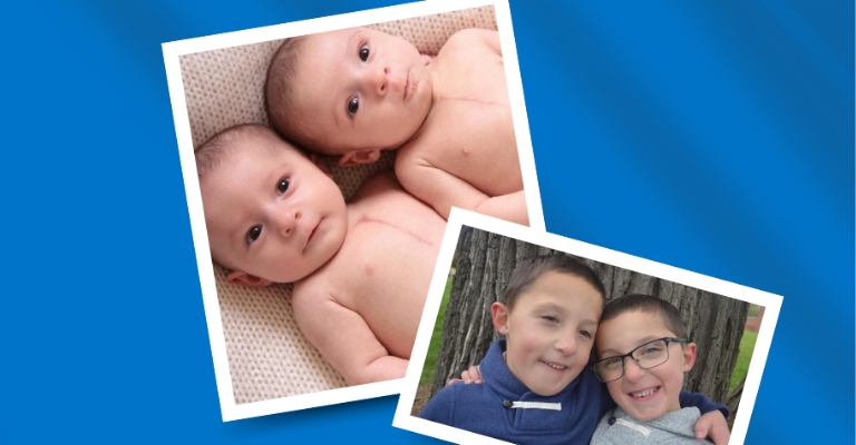 Two photos of twin boys