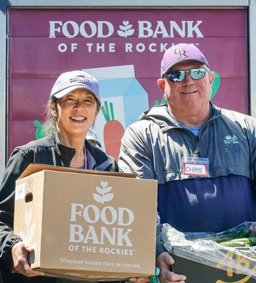 People with boxes of food.
