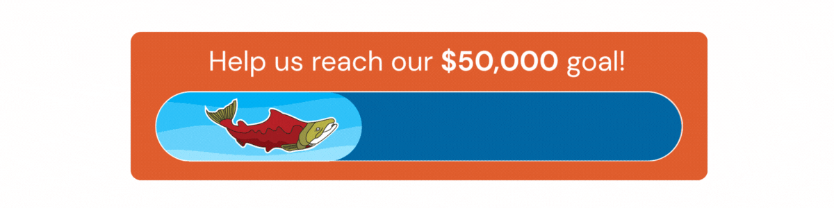Help us reach our $50,000 goal! Thermometer with fish swimming towards full.
