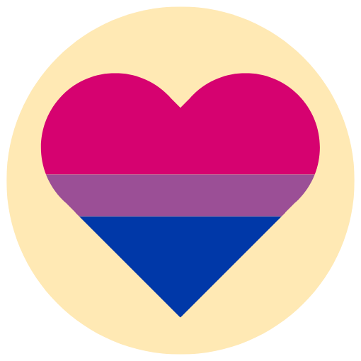 Icon of a bisexual flag in a heart on a pastel yellow circle