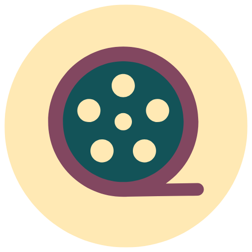film reel icon on a pastel yellow circle