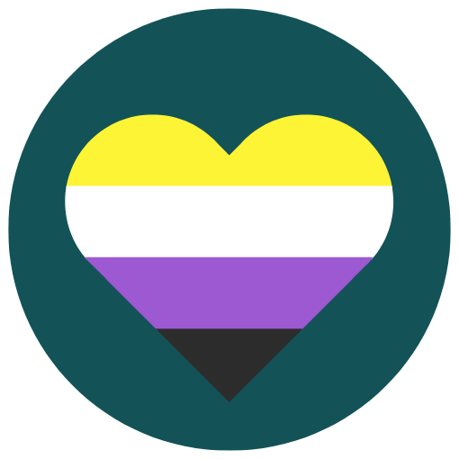 nonbinary pride heart in a teal circle
