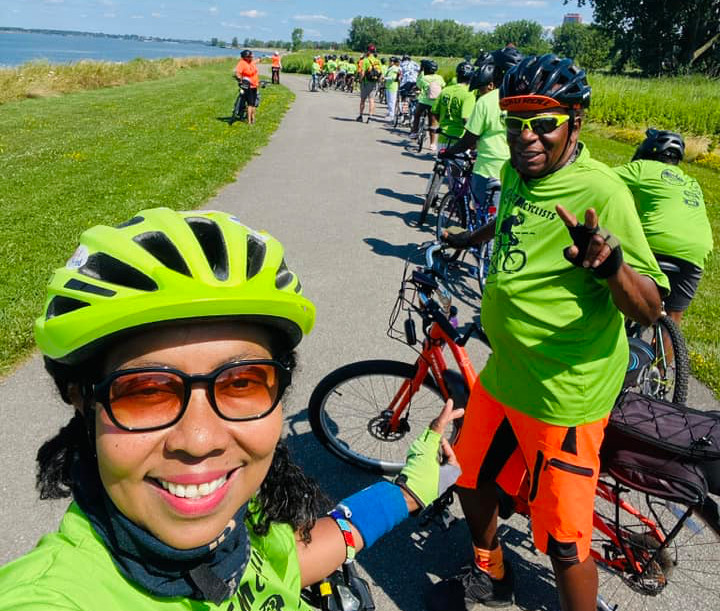 Bicyclists at a rally